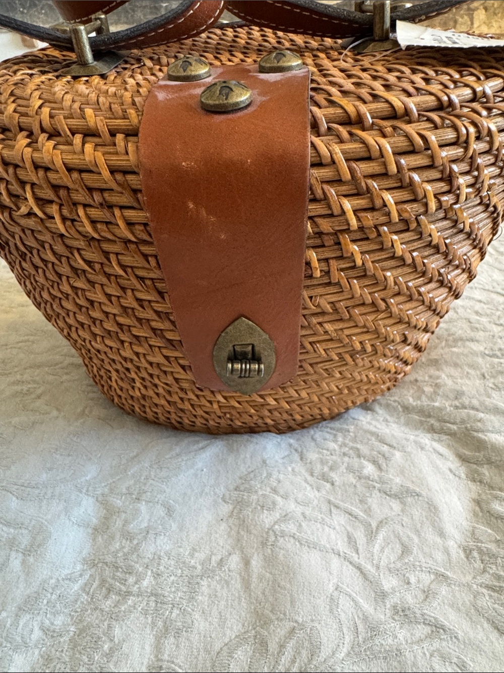 Patricia Nash Brown Woven Round Mini Italian Leather Crossbody Bag - Picture 3 of 16